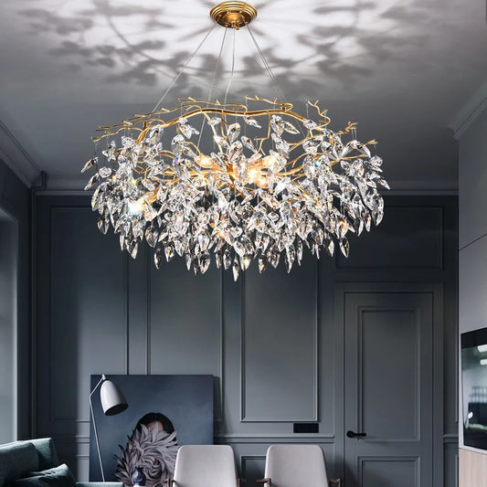 Modern LED Leaf Crystal Ceiling Chandeliers - Elegance for Living, Dining, and Bedrooms