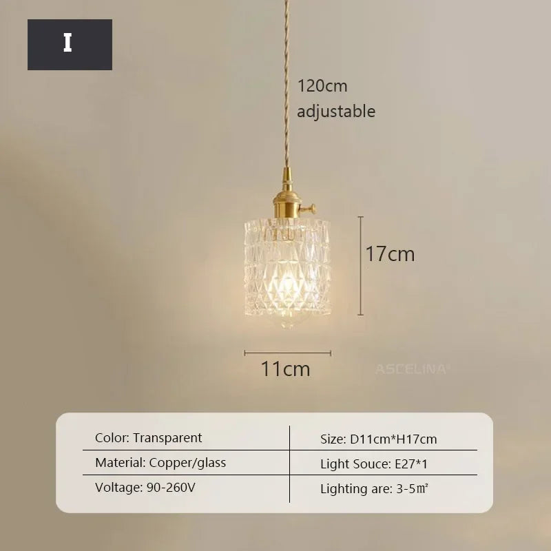 Retro Glass Chandelier Single Head Clear Glass Pendant Lamps Restaurant Tea Room Bar Bedrooms Studio Cafe Clothing Stores Lustre
