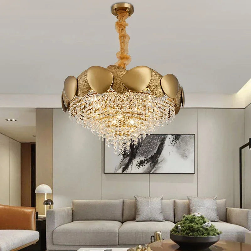 LED Tassels Crystal Chandelier - Modern Stainless Steel Gold Long/Round Pendant Light