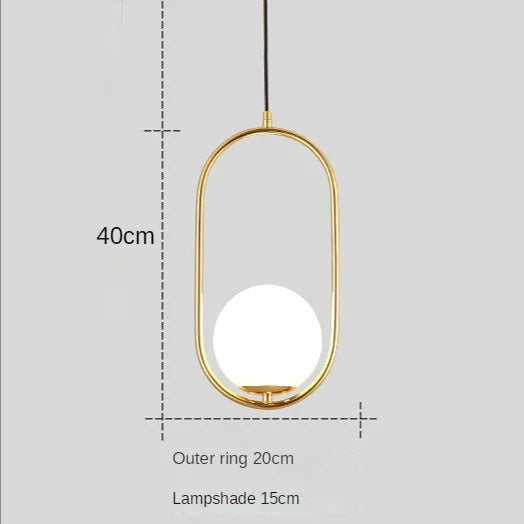 Modern Glass Ball Pendant Light Fixture - Elegant Luminaire Hanging Lamp with Gold Ring for Bedrooms, Living Rooms, Shops, and Restaurants