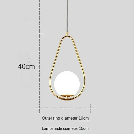 Modern Glass Ball Pendant Light Fixture - Elegant Luminaire Hanging Lamp with Gold Ring for Bedrooms, Living Rooms, Shops, and Restaurants