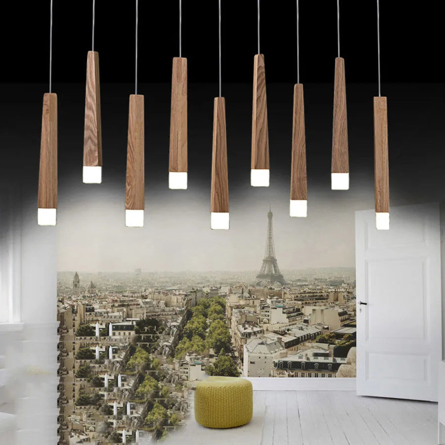 Modern Wooden Stick Pendant Light - Nordic Elegance for Kitchen and Living Room Decor