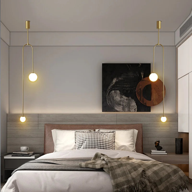 Modern Glass Ball Pendant Light - LED Bedside Hanging Lighting for Nordic Golden Luxury Decor in Hallways, Living Rooms, and Bedrooms