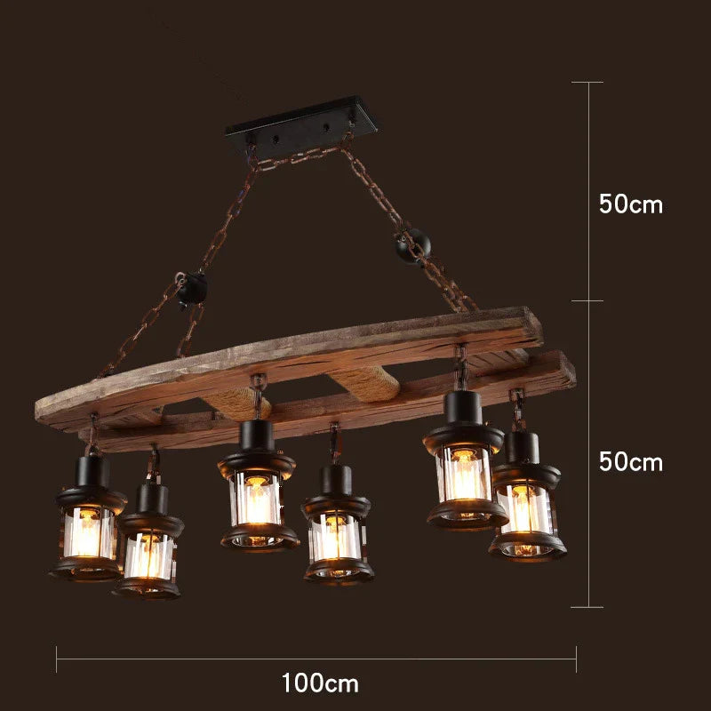 Antique Industrial Retro Wood E27 LED Ceiling Chandelier - Creative Vintage Pendant Lighting for LOFT, Bar, and More
