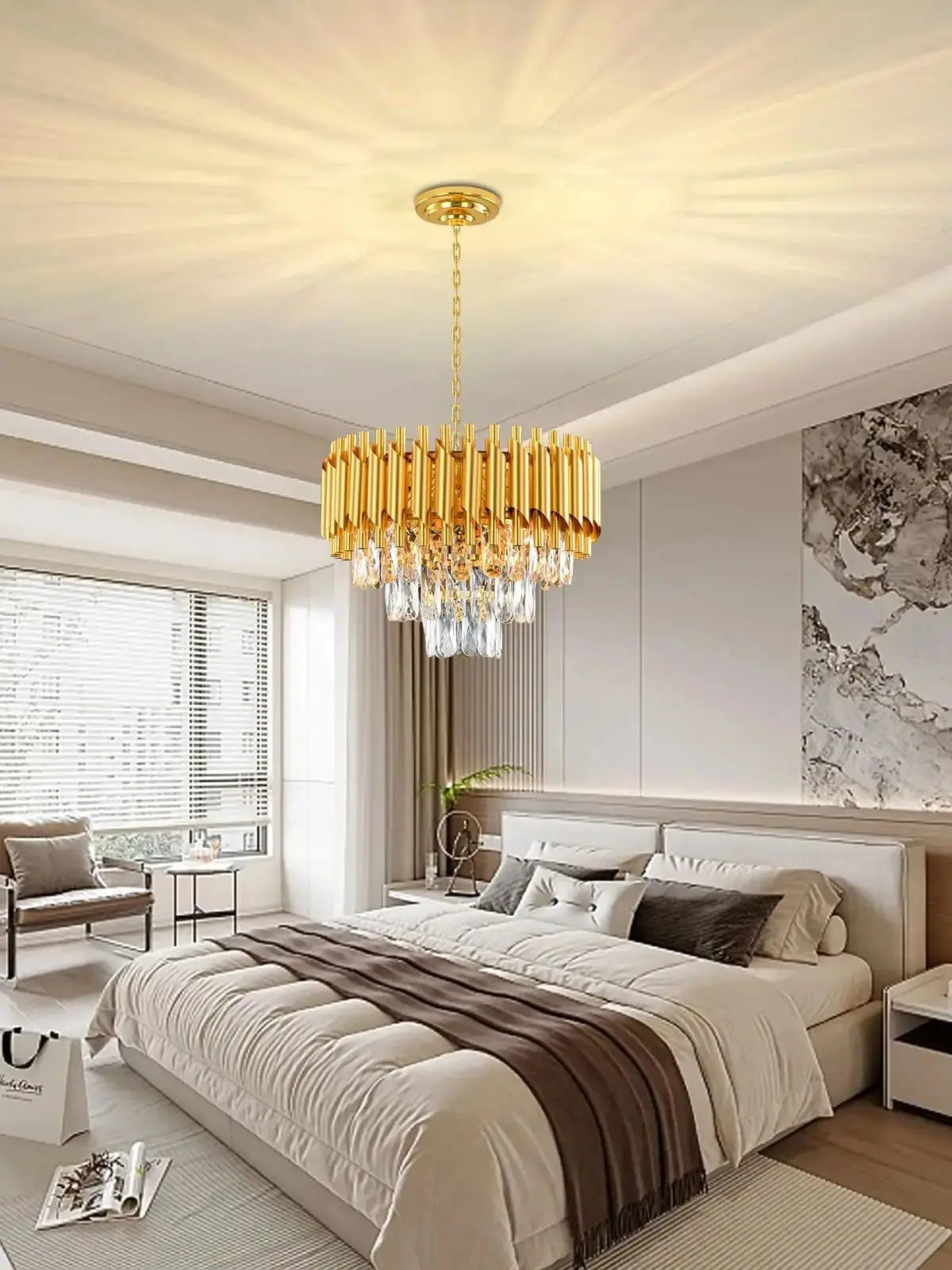 Modern Crystal Chandeliers,Crystal Pendant Light Fixture, 3-Tier Flush Mount Crystal Ceiling Light Raindrop for Dining Room Livi