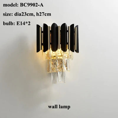 Modern LED Luxury Black Gold Crystal Chandeliers - Elegant Indoor Lighting Fixture for Living and Dining Rooms