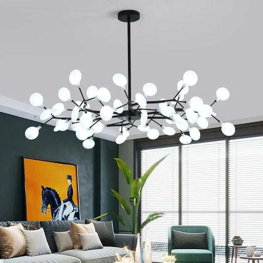 Modern Firefly LED Chandelier - Black and Gold Ceiling Pendant Lamp for Living Room, Bedroom, Hall, and Minimalist Home Decor Indoor Lighting