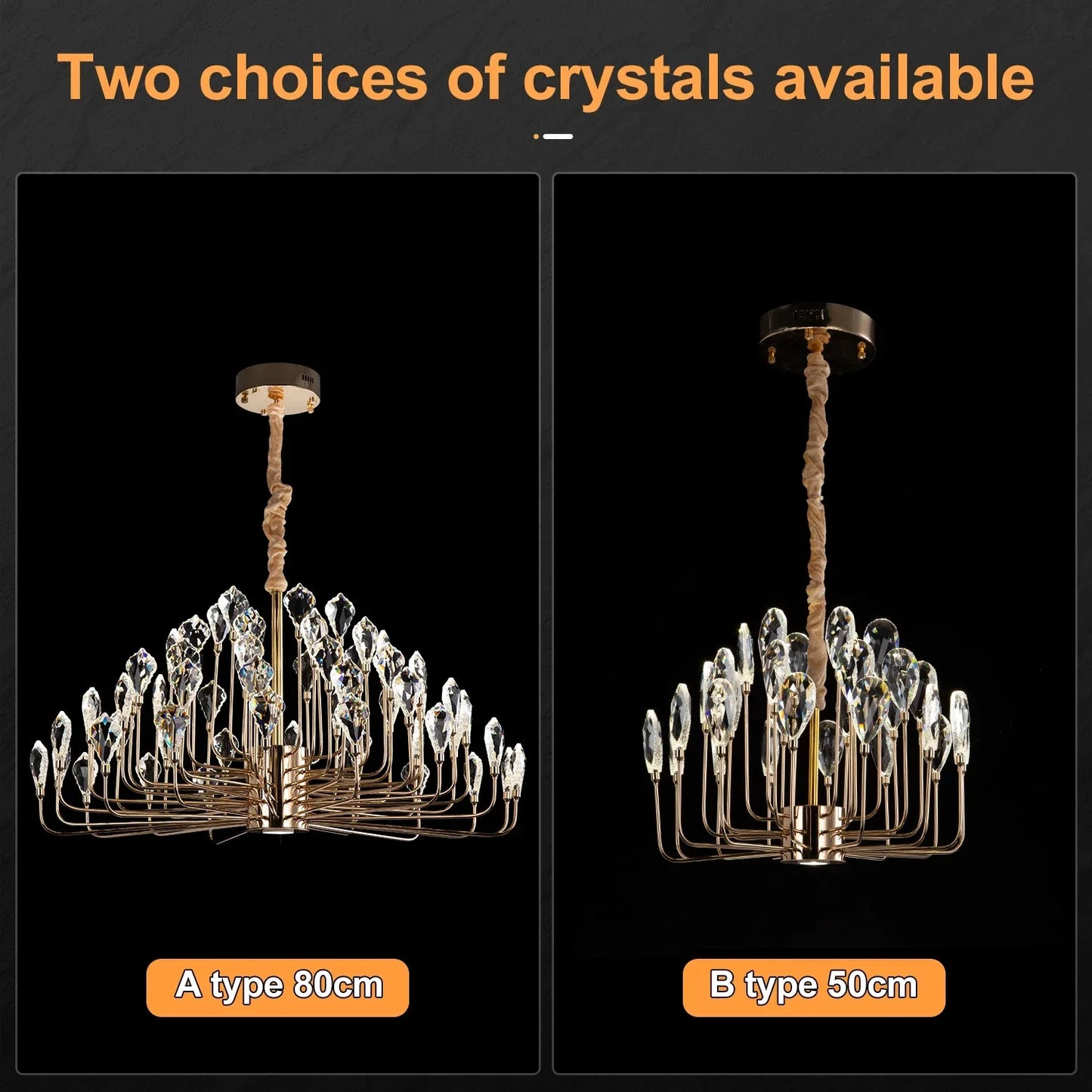 Serena Gold Crystal LED Chandelier – Modern Pendant Light for Dining & Living Room