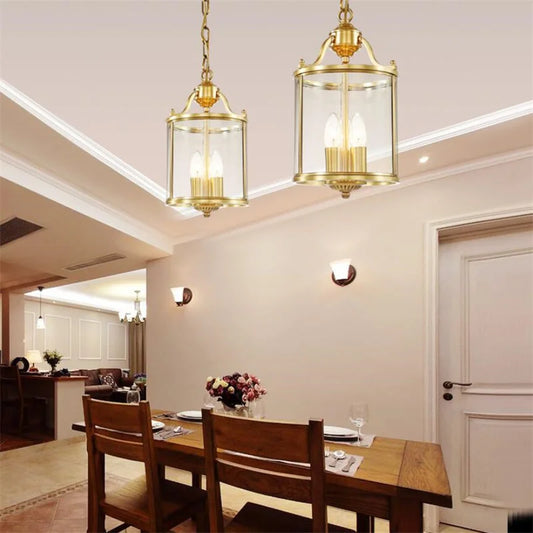 American Country Style Pendant Lamp - Bronze Glass Chandelier for Dining and Living Spaces