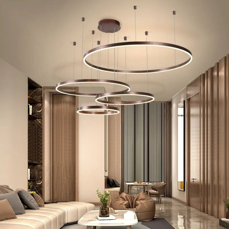 Modern LED Home Decor Chandelier Ring Light - Circular Fixtures for Home Living, Ceiling Pendant Lamp in Gold, Black, and Coffee