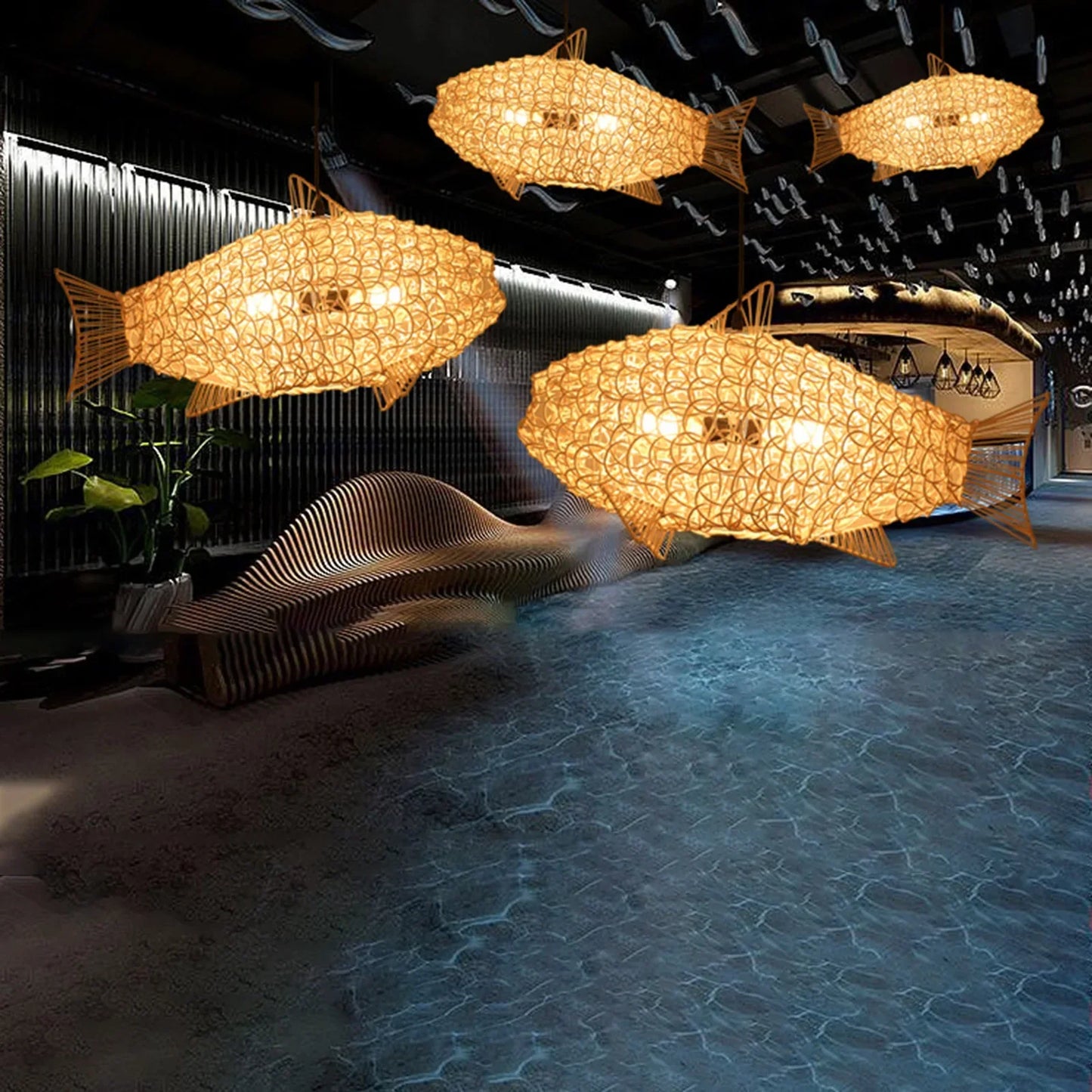Hand-Woven Rattan Fish-Shaped Pendant Light - Artful Decorative Lighting for Home and Restaurant