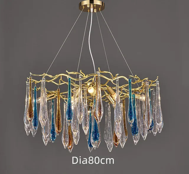 Modern Crystal Chandeliers - Luxury Living and Dining Room Lighting with Bar Design, Featuring Branch Pendant Lights and Crystal Water Drop Accents