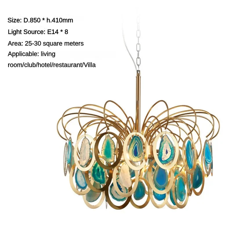 Modern LED Crown Agate Ceiling Chandeliers - Light Luxury Elegance for Living and Dining Spaces