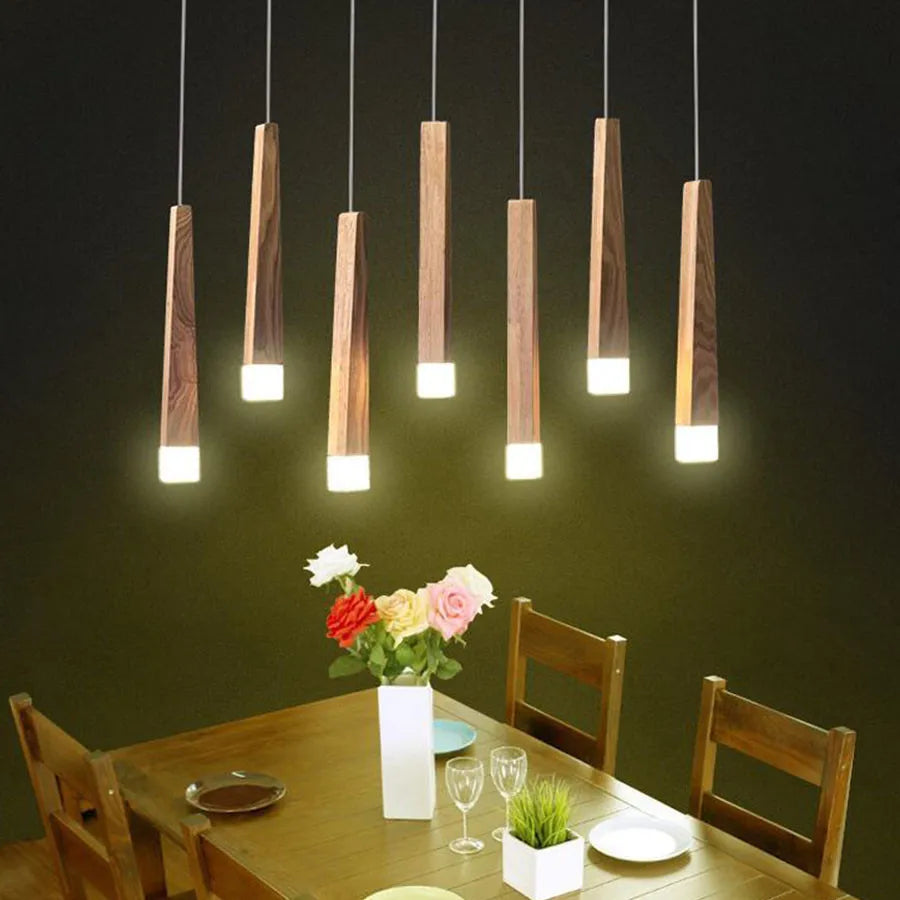 Modern Wooden Stick Pendant Light - Nordic Elegance for Kitchen and Living Room Decor