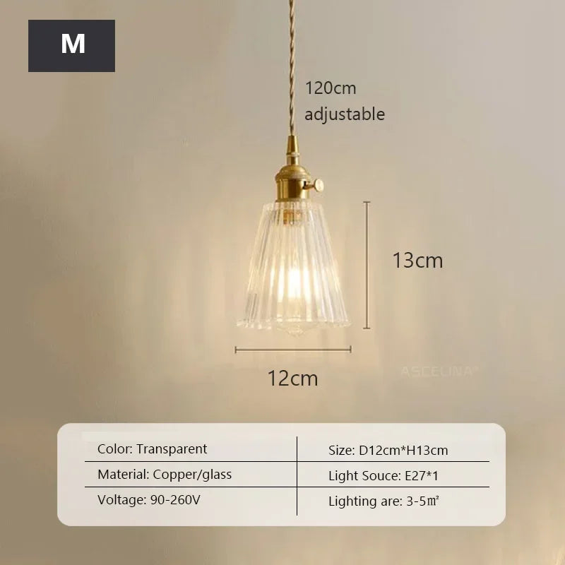 Retro Glass Chandelier Single Head Clear Glass Pendant Lamps Restaurant Tea Room Bar Bedrooms Studio Cafe Clothing Stores Lustre