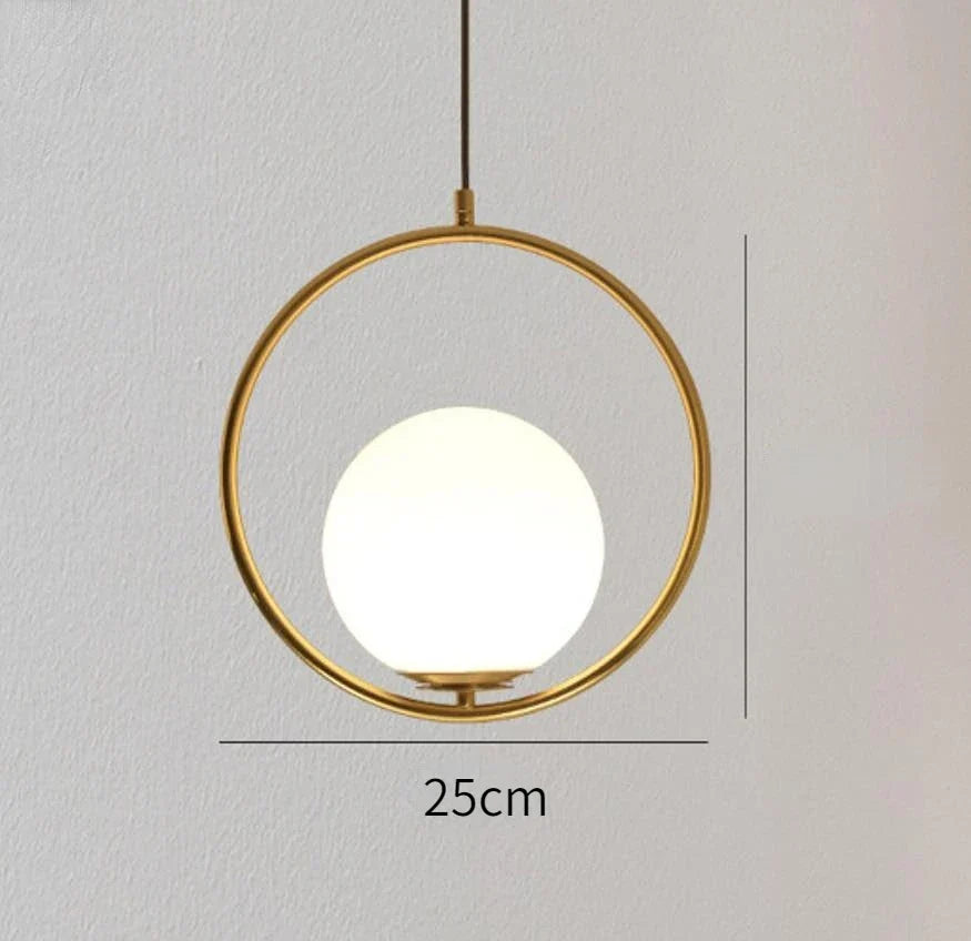 Modern Glass Ball Pendant Light Fixture - Elegant Luminaire Hanging Lamp with Gold Ring for Bedrooms, Living Rooms, Shops, and Restaurants