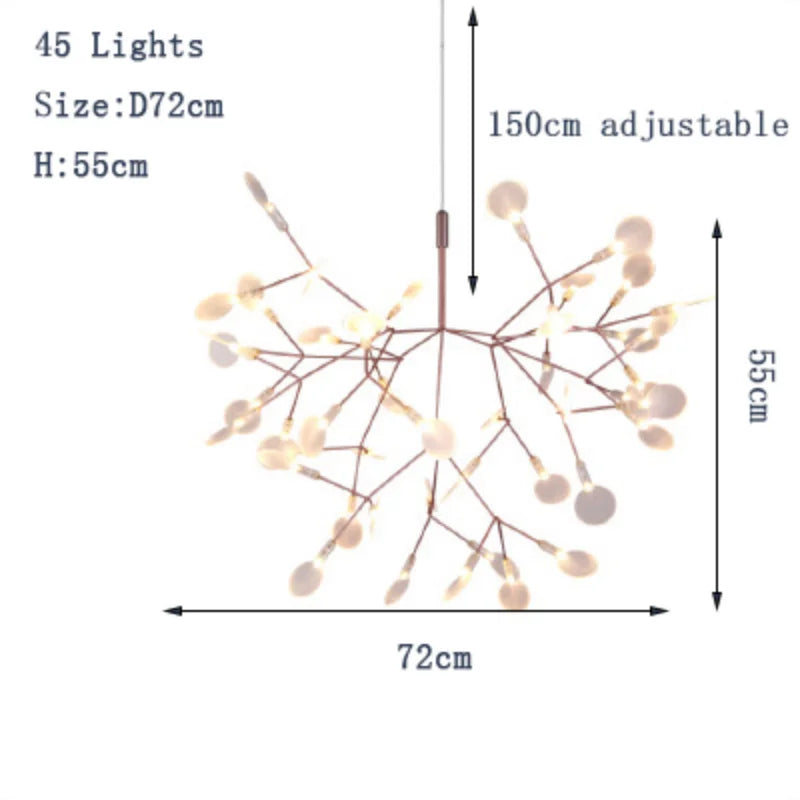 Modern Nordic LED Chandelier Lights - Elegant Firefly Pendant Lighting in Rose Gold/Gold Finish