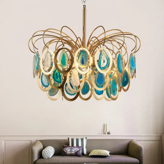 Modern LED Crown Agate Ceiling Chandeliers - Light Luxury Elegance for Living and Dining Spaces