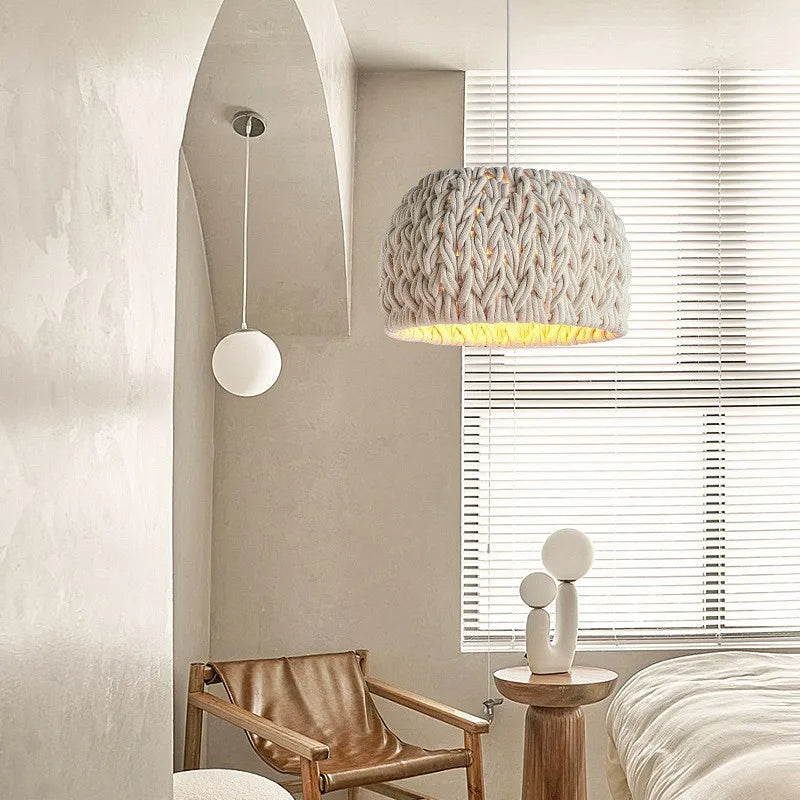 Nordic Wabi Sabi E27 LED Pendant Lights - Knitted Rope Minimalism Hanging Lamp for Dining Room and Unique Suspend Light Fixtures