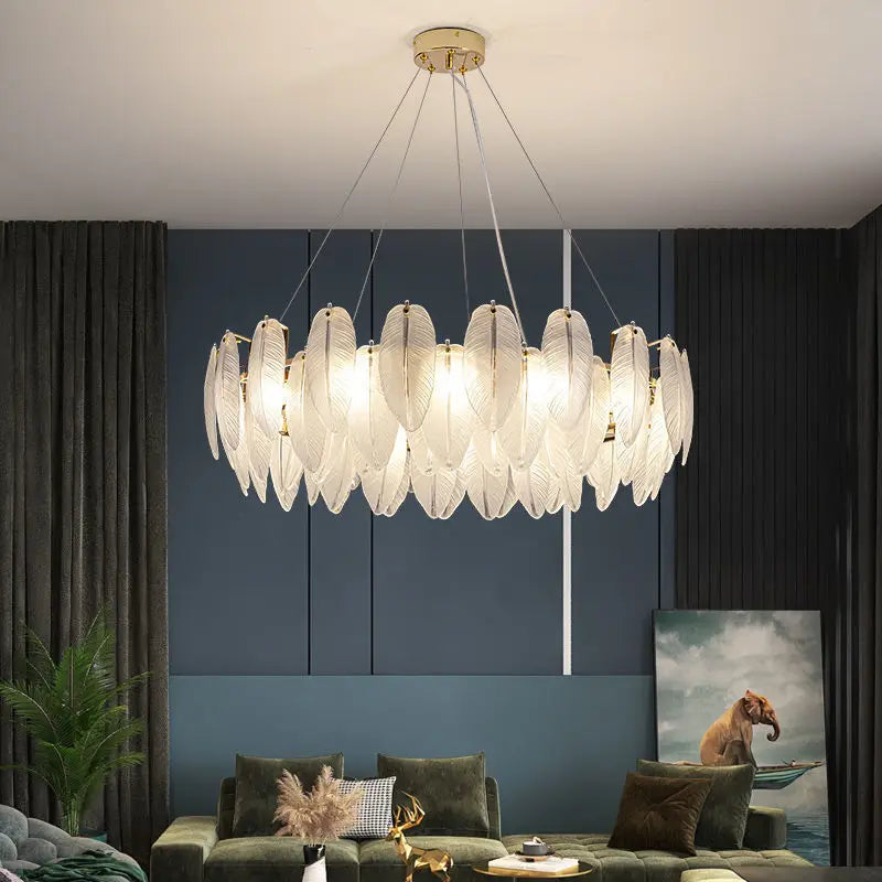 Luxurious Nordic LED Chandeliers - Gold Art Decor Feather Design - Ideal for Living Rooms, Dining Rooms, Bedrooms, and Kitchens