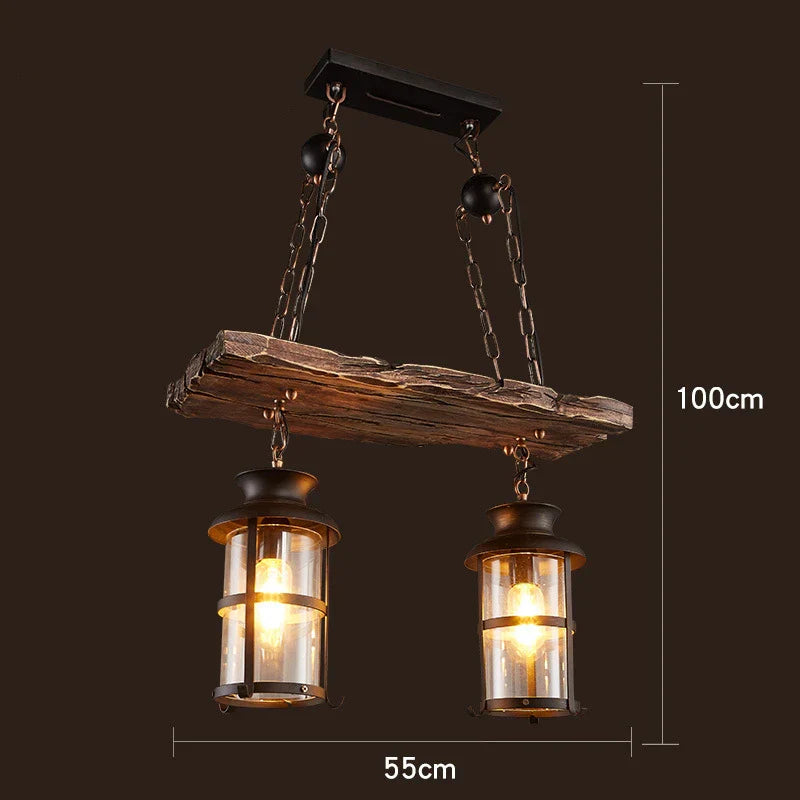 Antique Industrial Retro Wood E27 LED Ceiling Chandelier - Creative Vintage Pendant Lighting for LOFT, Bar, and More