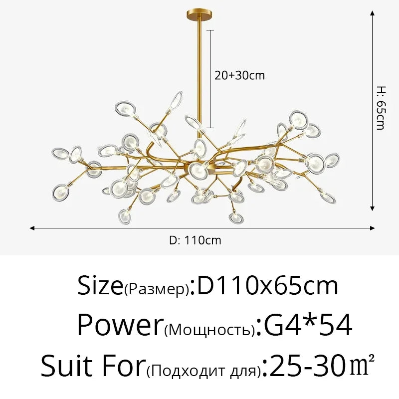 Modern Firefly LED Chandelier - Black and Gold Ceiling Pendant Lamp for Living Room, Bedroom, Hall, and Minimalist Home Decor Indoor Lighting