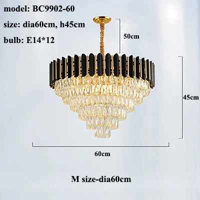 Modern LED Luxury Black Gold Crystal Chandeliers - Elegant Indoor Lighting Fixture for Living and Dining Rooms