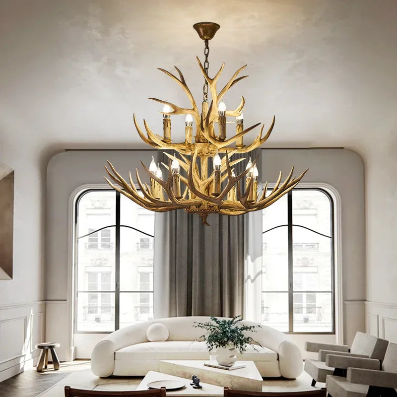 Retro LED Antler Chandeliers - Creative Resin Pendant Lamps for Living, Dining Rooms, Bars, Hotels, and Decor Lighting