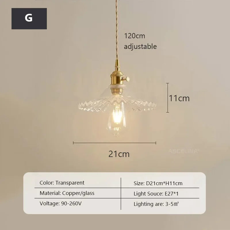 Retro Glass Chandelier Single Head Clear Glass Pendant Lamps Restaurant Tea Room Bar Bedrooms Studio Cafe Clothing Stores Lustre