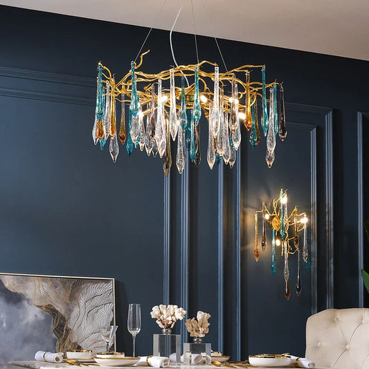 Multi-color Glass Drop Ceiling Chandeliers - Luxury LED Pendant Lights for Post-Modern Home Decor in Bedrooms