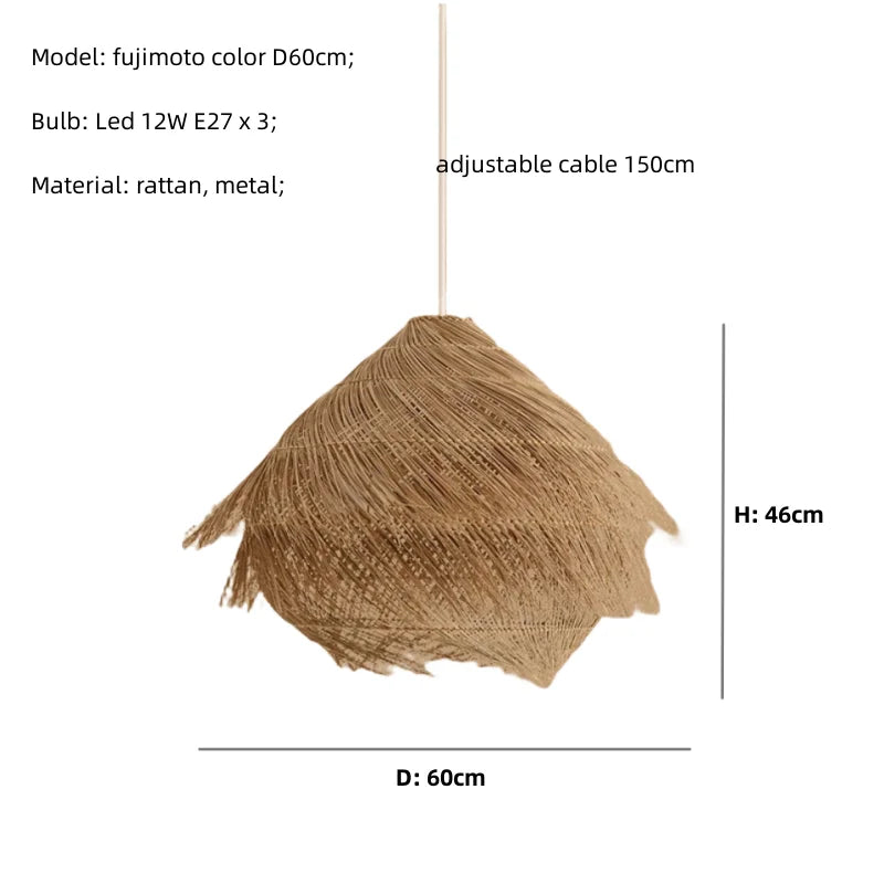 Japanese Wasabi-Inspired LED Pendant Lights - Rattan Chandelier Lamp Fixtures for Nordic Dining Rooms and Indoor Lighting