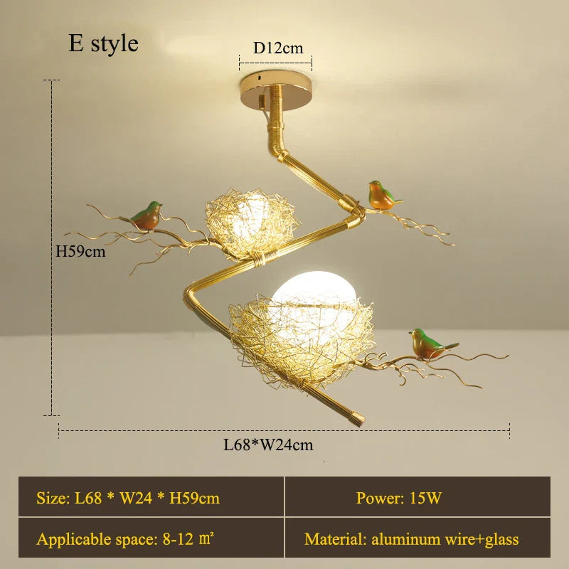 Modern LED Gold Bird's Nest Chandeliers - Illuminate Your Living, Dining, and Kitchen Spaces with Unique Elegance