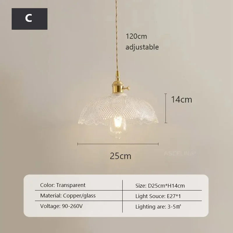 Retro Glass Chandelier Single Head Clear Glass Pendant Lamps Restaurant Tea Room Bar Bedrooms Studio Cafe Clothing Stores Lustre