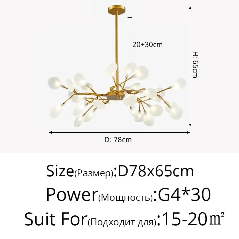 Modern Firefly LED Chandelier - Black and Gold Ceiling Pendant Lamp for Living Room, Bedroom, Hall, and Minimalist Home Decor Indoor Lighting