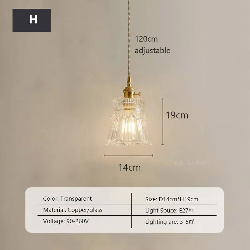 Retro Glass Chandelier Single Head Clear Glass Pendant Lamps Restaurant Tea Room Bar Bedrooms Studio Cafe Clothing Stores Lustre