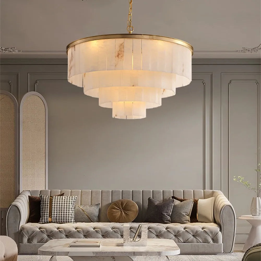 Modern Natural Marble LED Living Room Chandeliers - Elegant Lighting Fixtures for Staircases, Lofts, and Dining Rooms