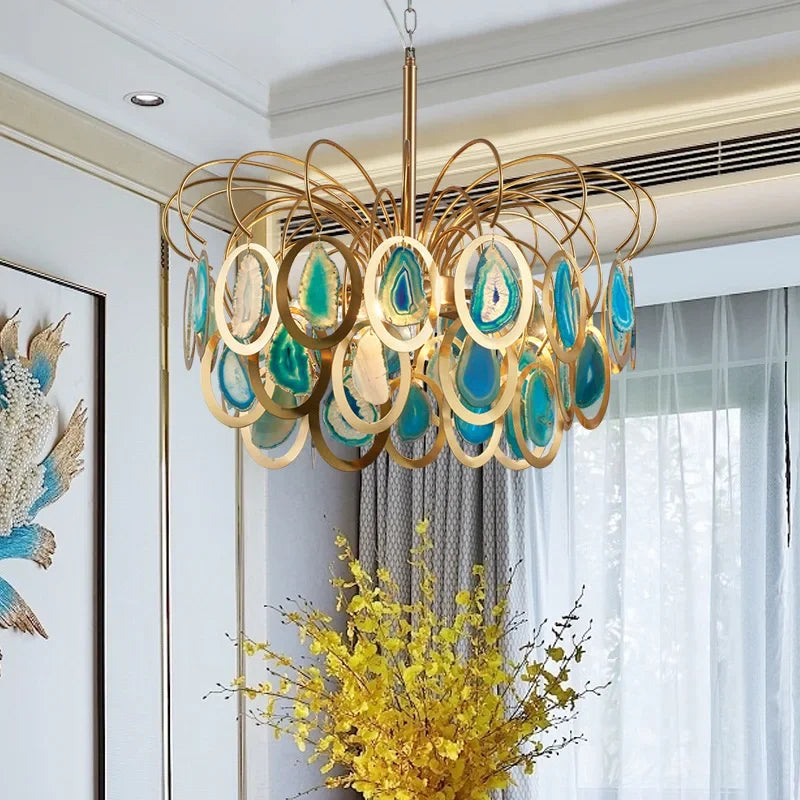 Modern LED Crown Agate Ceiling Chandeliers - Light Luxury Elegance for Living and Dining Spaces