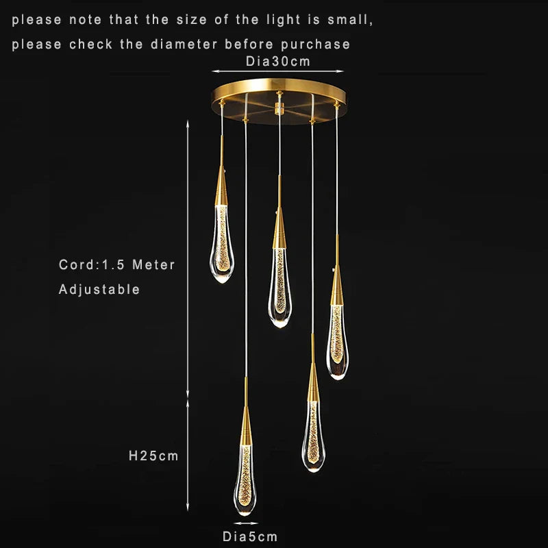Lamp LED Chandelier - Modern Raindrop Crystal Pendant Light Fixtures in Gold for Kitchen Islands and Foyers