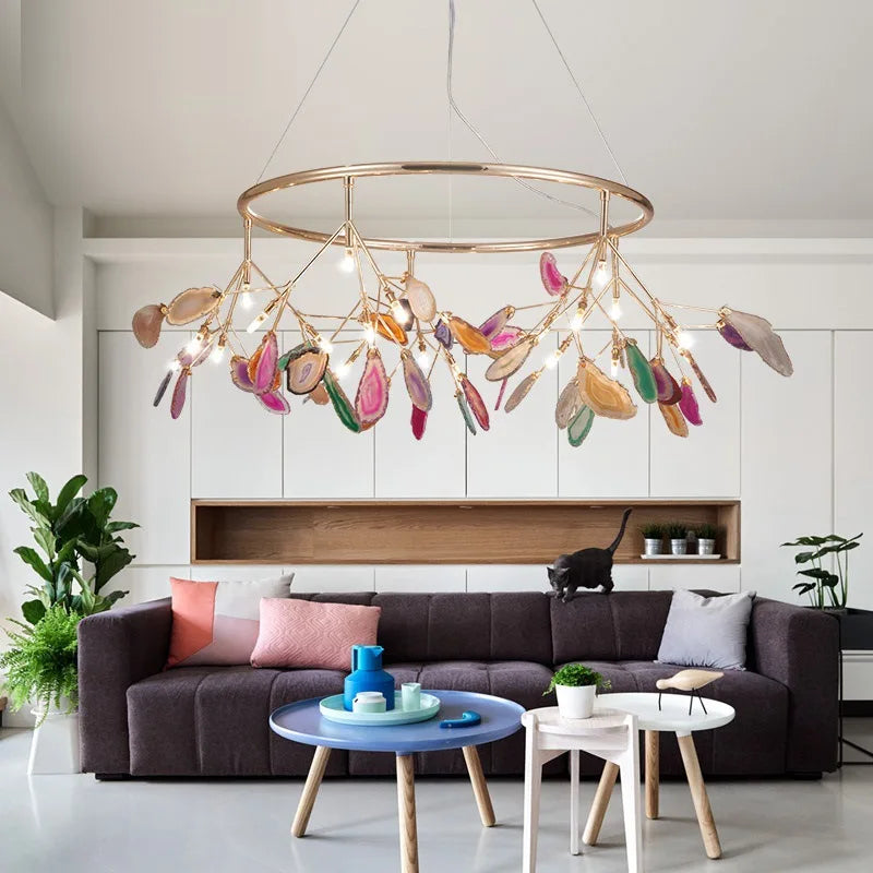 Nordic Colorful Agate LED Ceiling Chandeliers - Illuminate Your Living, Dining, and Bedroom with Artistic Elegance