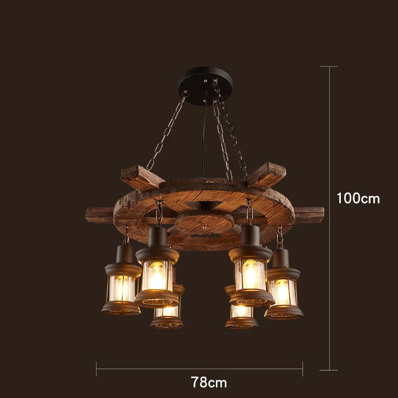 Antique Industrial Retro Wood E27 LED Ceiling Chandelier - Creative Vintage Pendant Lighting for LOFT, Bar, and More
