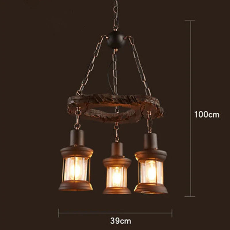 Antique Industrial Retro Wood E27 LED Ceiling Chandelier - Creative Vintage Pendant Lighting for LOFT, Bar, and More