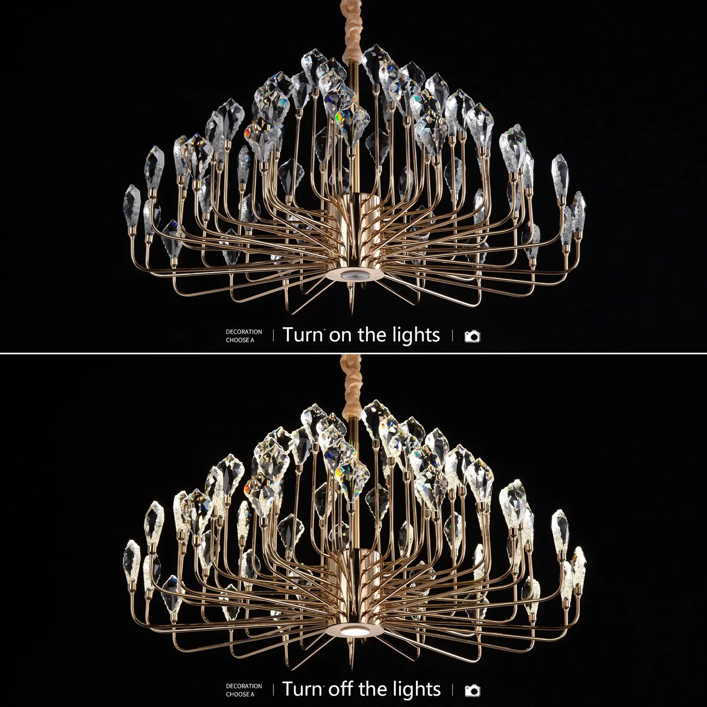 Serena Gold Crystal LED Chandelier – Modern Pendant Light for Dining & Living Room