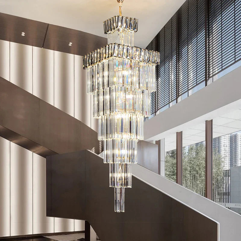 Luxurious Crystal Clear Pendant Light - Artistic Chandelier for Elegant Living Rooms and Staircases