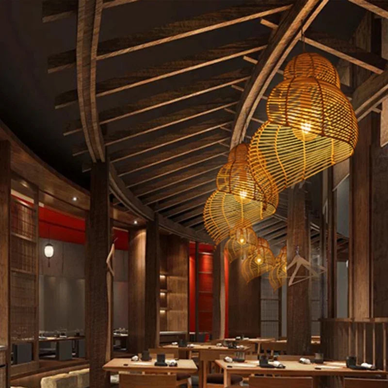 Rattan Tea House Pendant Light - Vintage Elegance for Your Dining, Kitchen, or Restaurant Space