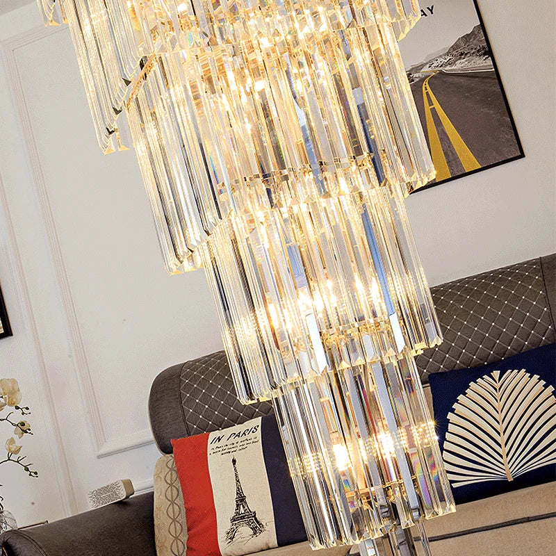 Luxurious Crystal Clear Pendant Light - Artistic Chandelier for Elegant Living Rooms and Staircases