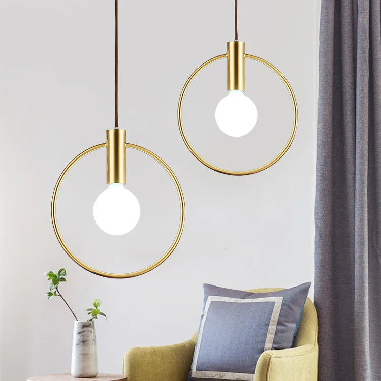 Modern Glass Ball Pendant Light Fixture - Elegant Luminaire Hanging Lamp with Gold Ring for Bedrooms, Living Rooms, Shops, and Restaurants