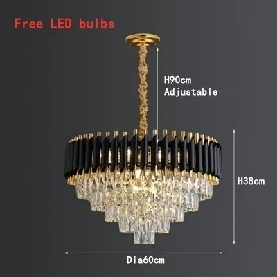 Modern LED Luxury Black Gold Crystal Chandeliers - Elegant Indoor Lighting Fixture for Living and Dining Rooms