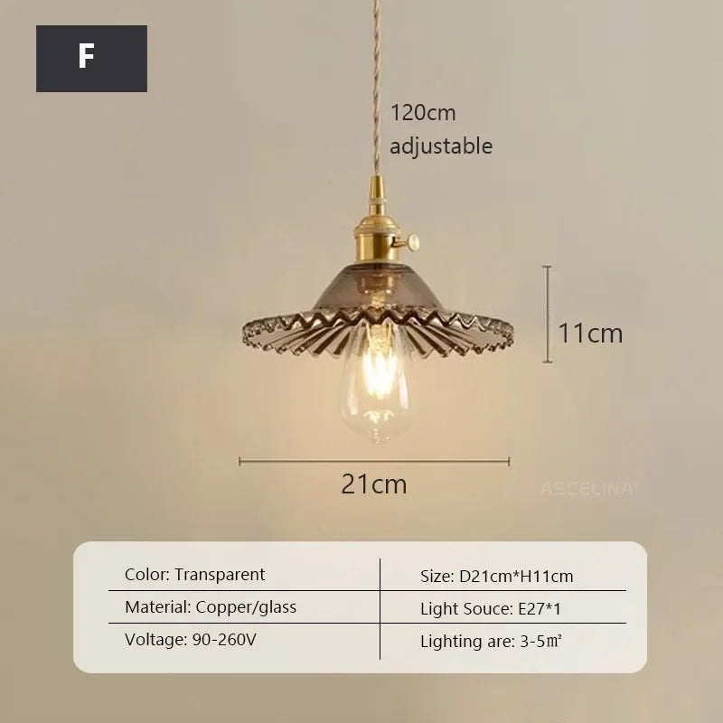 Retro Glass Chandelier Single Head Clear Glass Pendant Lamps Restaurant Tea Room Bar Bedrooms Studio Cafe Clothing Stores Lustre