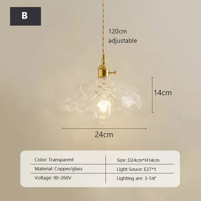 Retro Glass Chandelier Single Head Clear Glass Pendant Lamps Restaurant Tea Room Bar Bedrooms Studio Cafe Clothing Stores Lustre