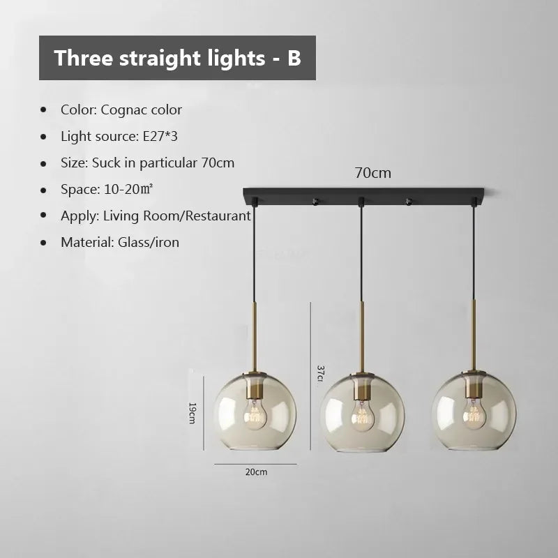 Nordic Glass LED Pendant Light - Versatile Single/Multi Head Chandelier for Home Decor